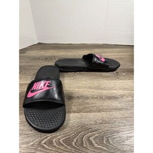 Nike Benassi JDI Black Pink Slides Women's Size 10 Athletic Sandals